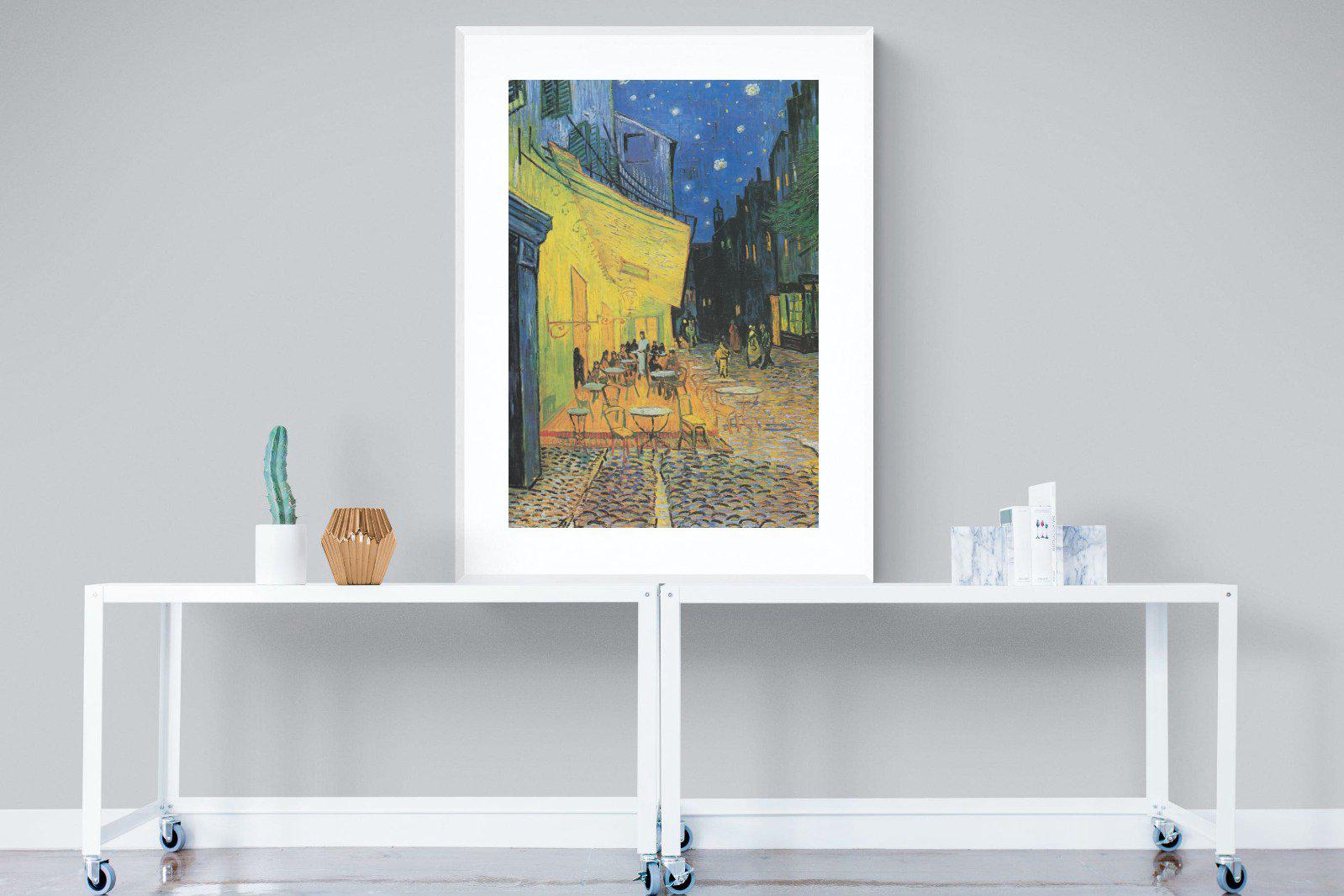 Van Gogh Café Terrace at Night-Wall_Art-90 x 120cm-Framed Print-White-Pixalot