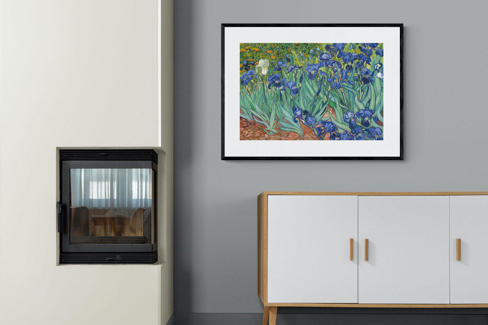 Van Gogh Irises-Wall_Art-100 x 75cm-Framed Print-Black-Pixalot