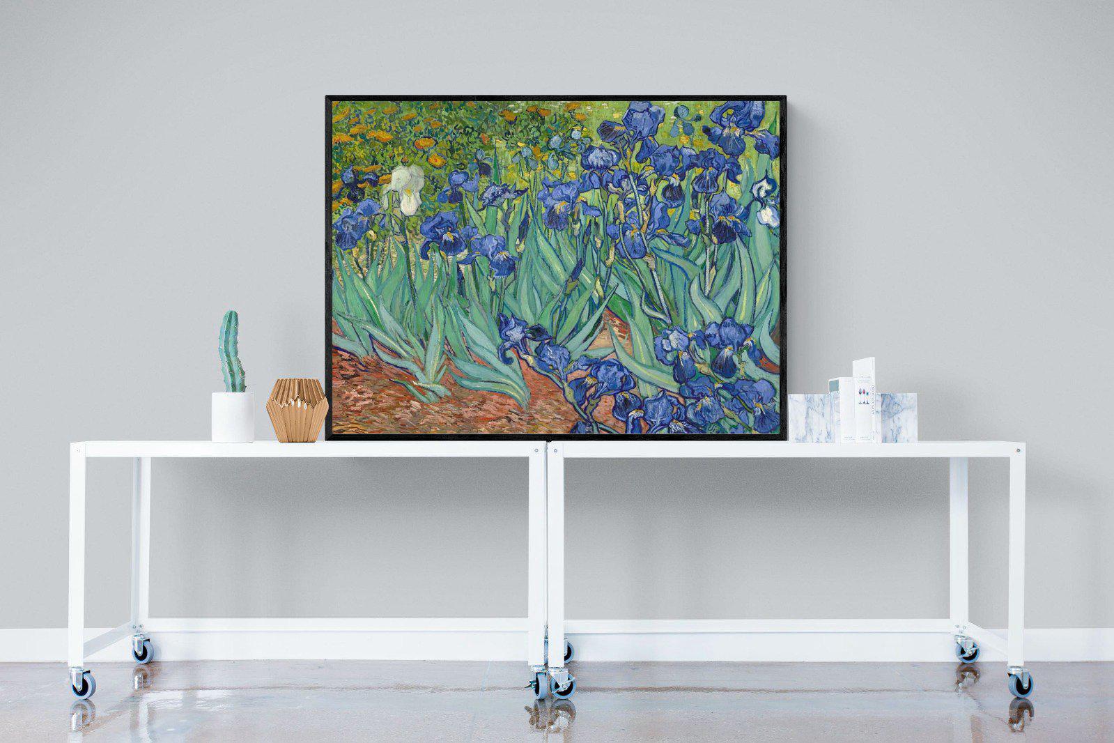 Van Gogh Irises-Wall_Art-120 x 90cm-Mounted Canvas-Black-Pixalot