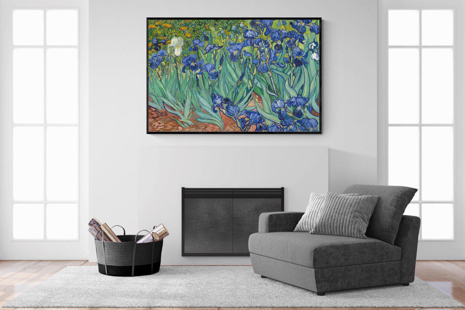 Van Gogh Irises-Wall_Art-150 x 100cm-Mounted Canvas-Black-Pixalot