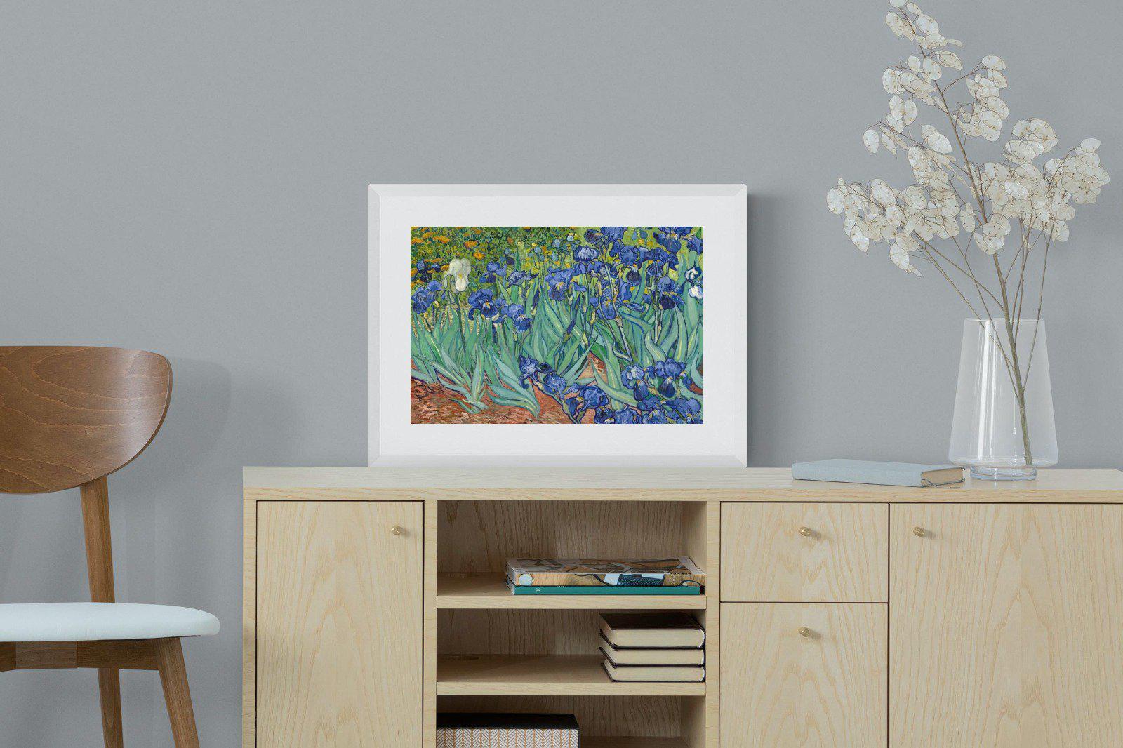 Van Gogh Irises-Wall_Art-60 x 45cm-Framed Print-White-Pixalot