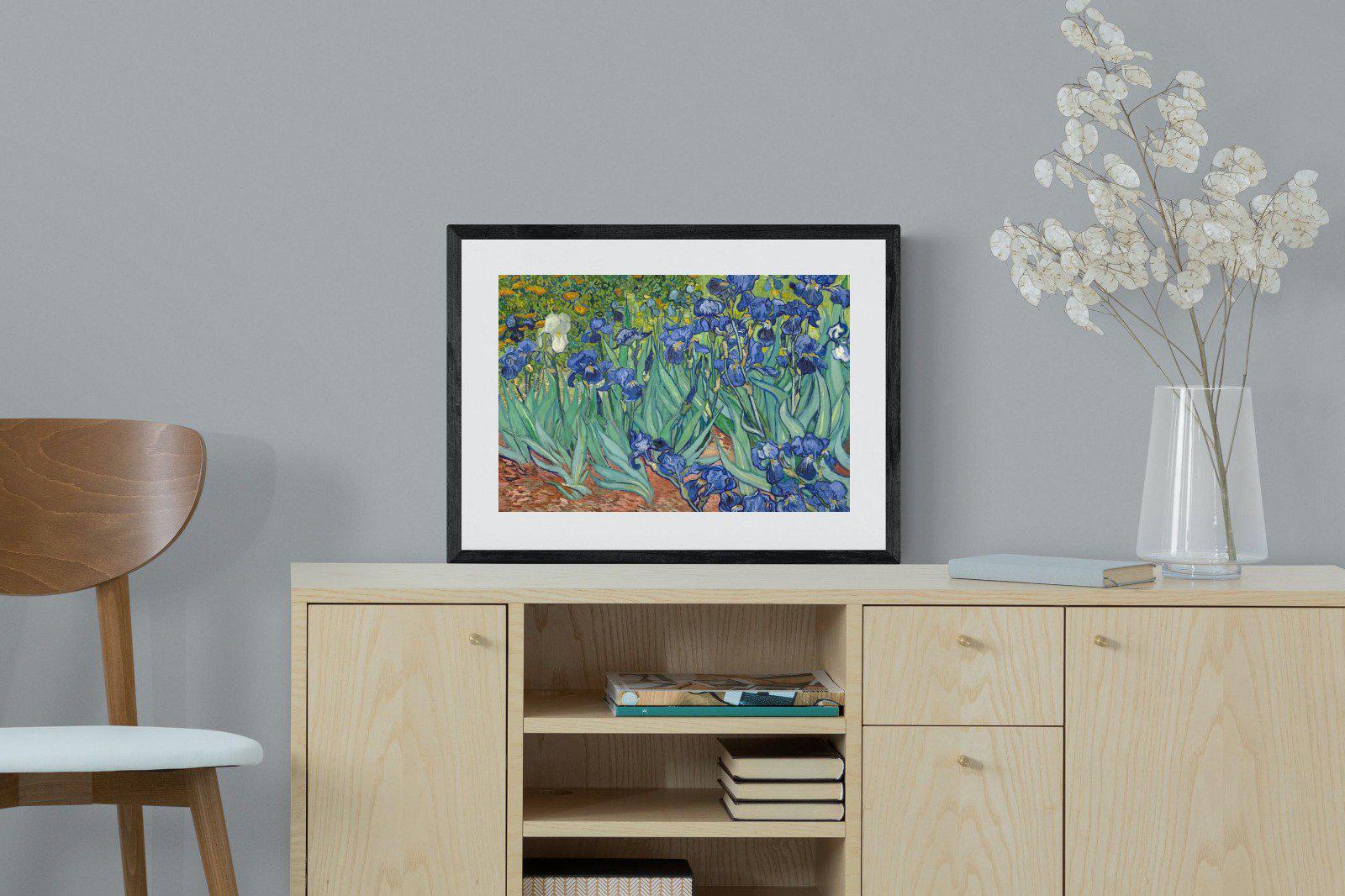Van Gogh Irises-Wall_Art-60 x 45cm-Framed Print-Black-Pixalot