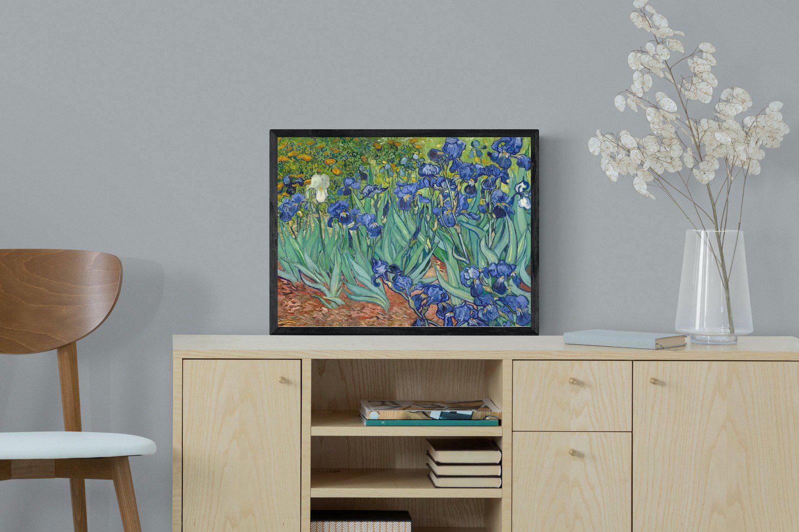 Van Gogh Irises-Wall_Art-60 x 45cm-Mounted Canvas-Black-Pixalot