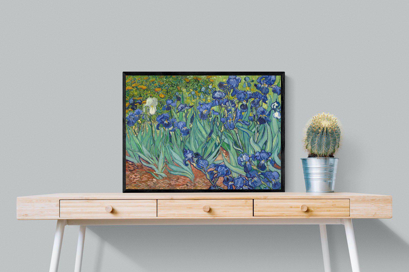 Van Gogh Irises-Wall_Art-80 x 60cm-Mounted Canvas-Black-Pixalot