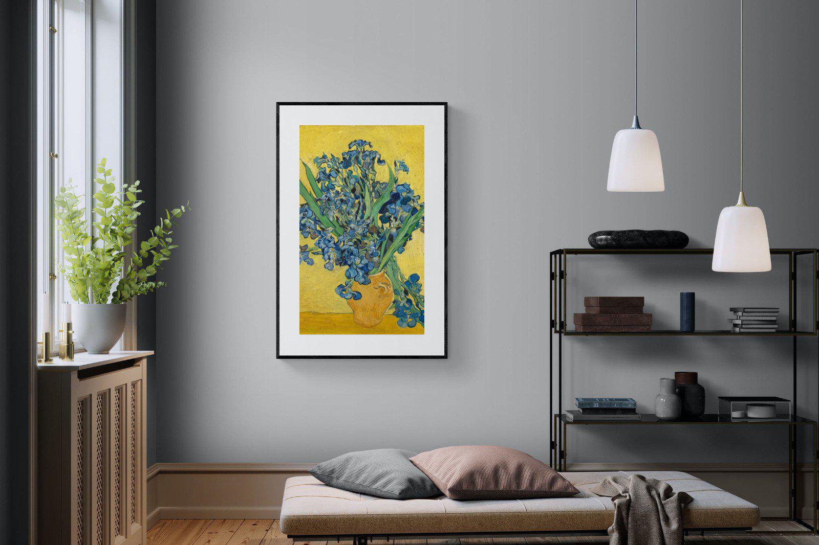Van Gogh Irises in Vase-Wall_Art-100 x 150cm-Framed Print-Black-Pixalot