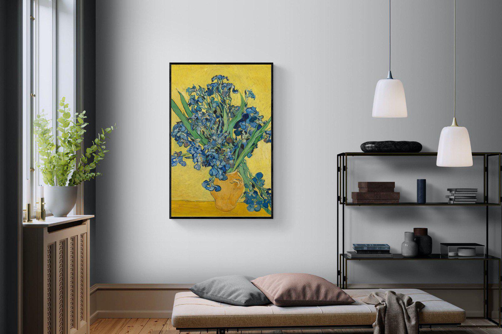 Van Gogh Irises in Vase-Wall_Art-100 x 150cm-Mounted Canvas-Black-Pixalot