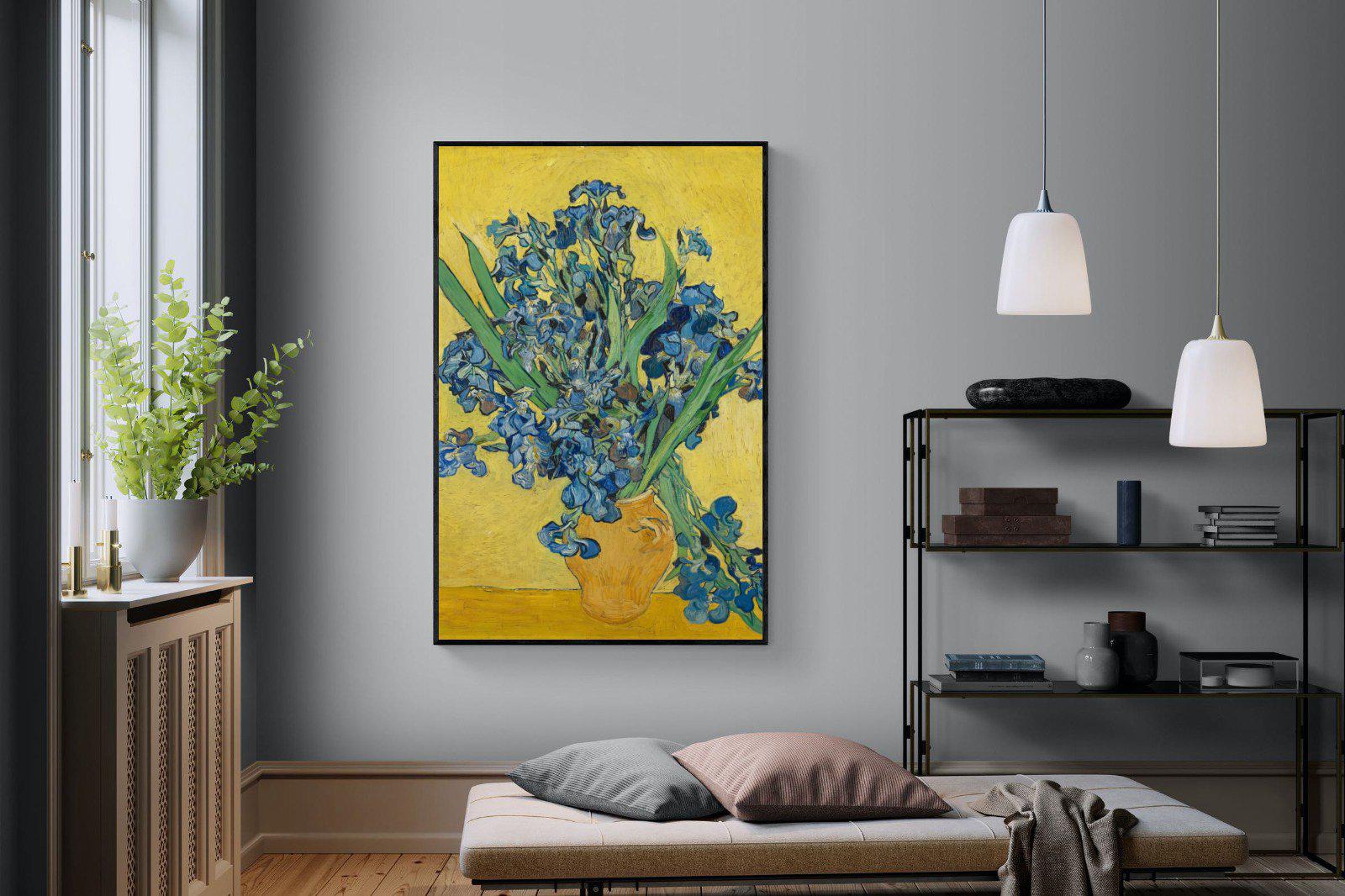 Van Gogh Irises in Vase-Wall_Art-120 x 180cm-Mounted Canvas-Black-Pixalot