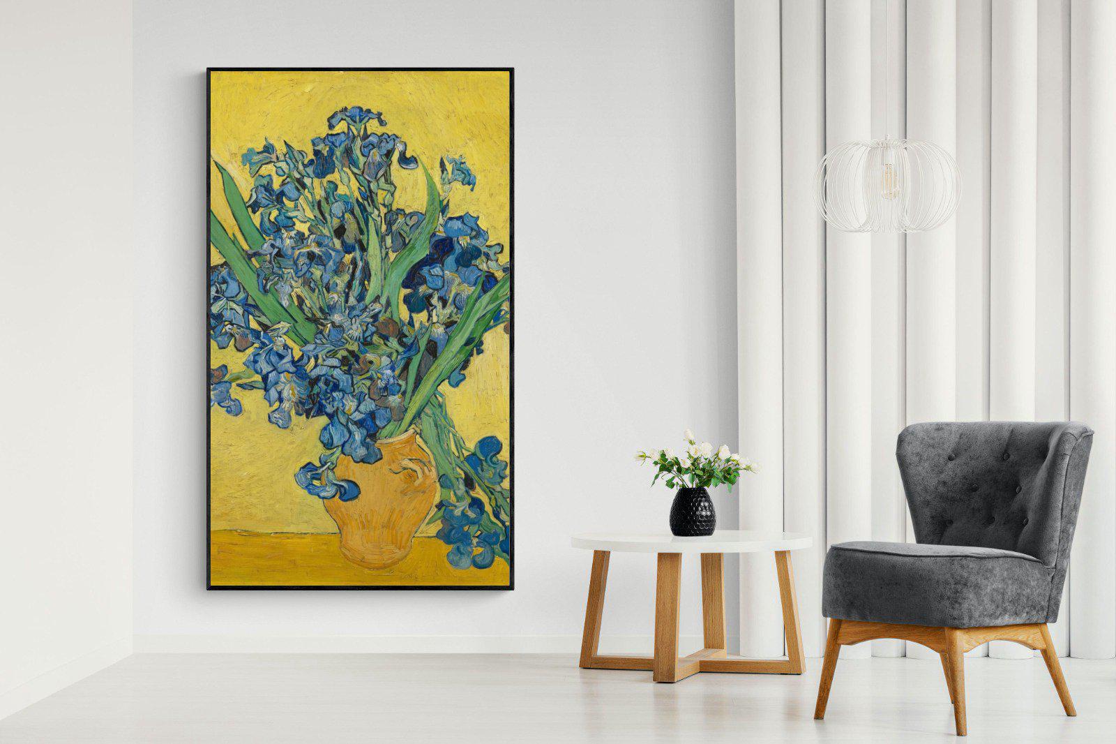 Van Gogh Irises in Vase-Wall_Art-130 x 220cm-Mounted Canvas-Black-Pixalot