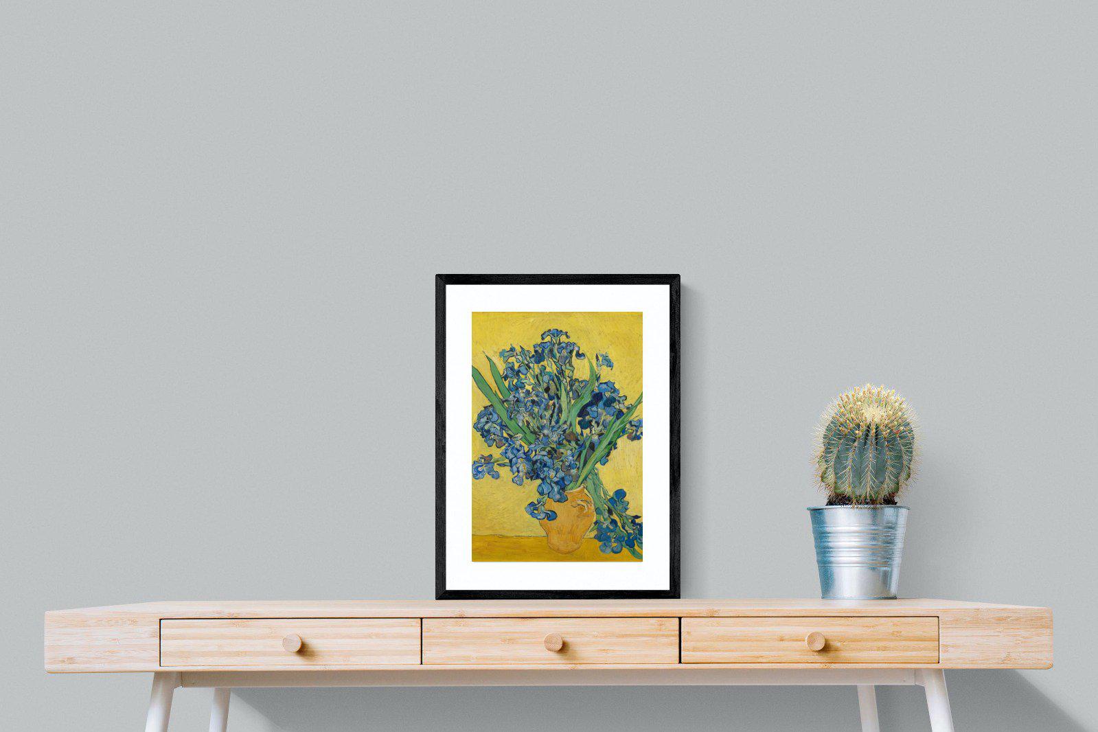 Van Gogh Irises in Vase-Wall_Art-45 x 60cm-Framed Print-Black-Pixalot