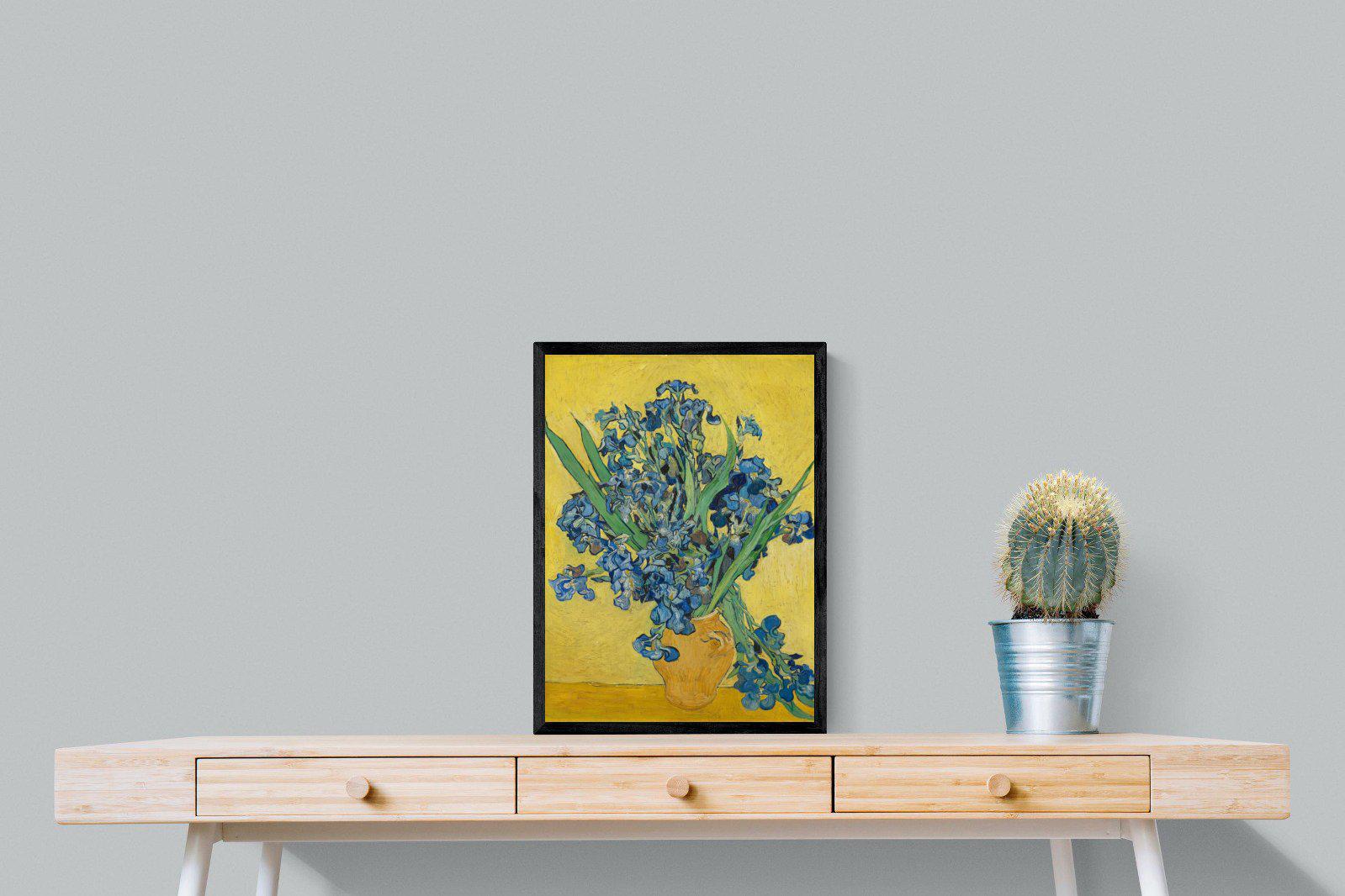 Van Gogh Irises in Vase-Wall_Art-45 x 60cm-Mounted Canvas-Black-Pixalot