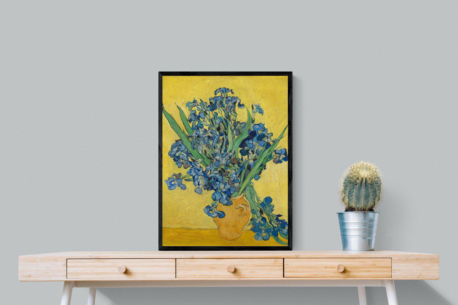 Van Gogh Irises in Vase-Wall_Art-60 x 80cm-Mounted Canvas-Black-Pixalot