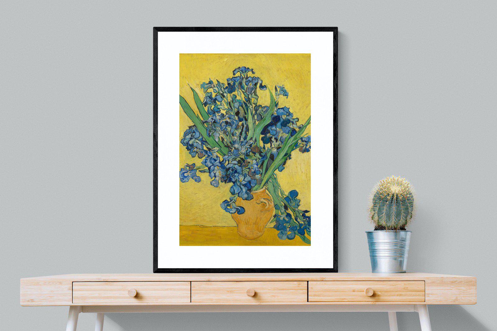 Van Gogh Irises in Vase-Wall_Art-75 x 100cm-Framed Print-Black-Pixalot