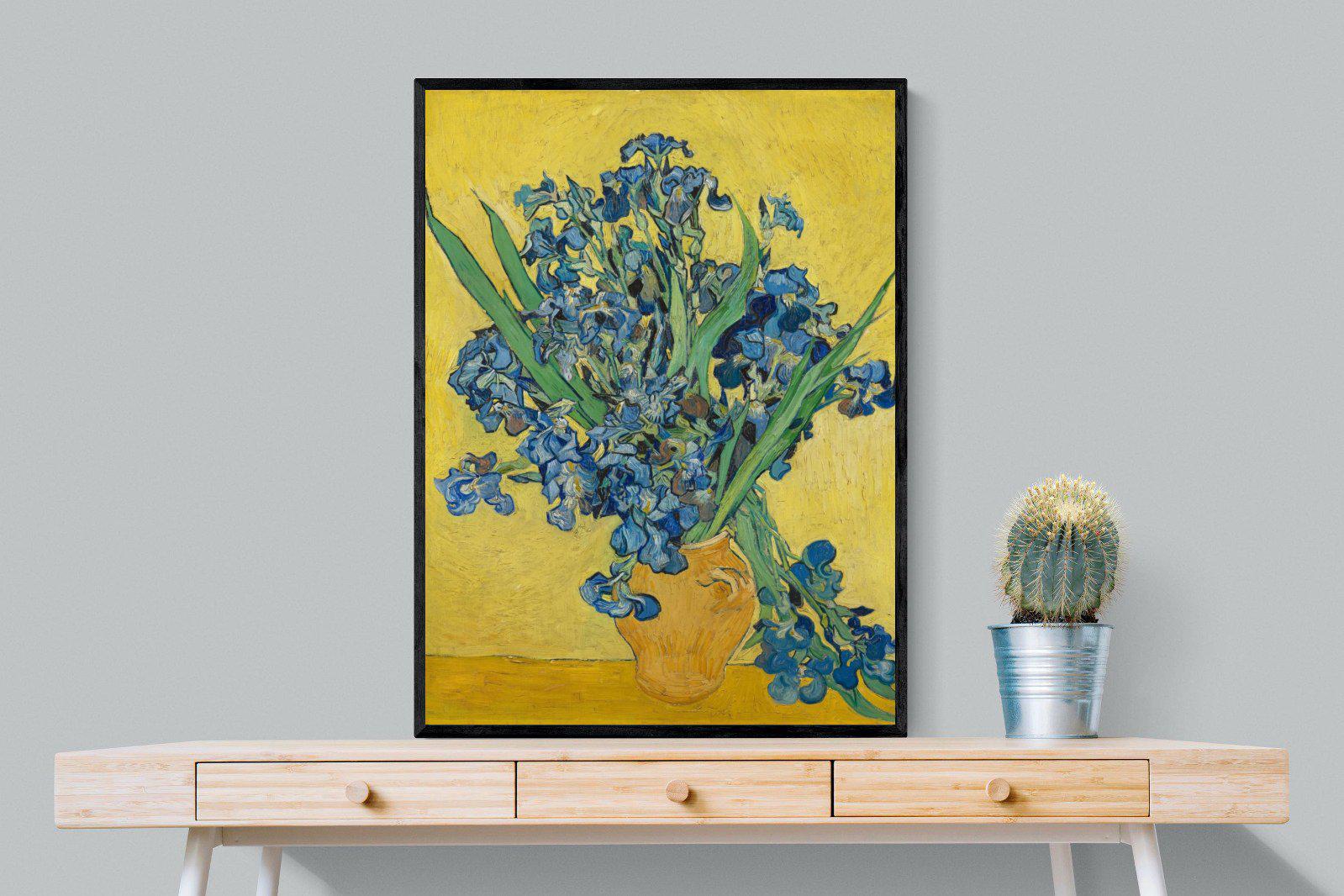 Van Gogh Irises in Vase-Wall_Art-75 x 100cm-Mounted Canvas-Black-Pixalot