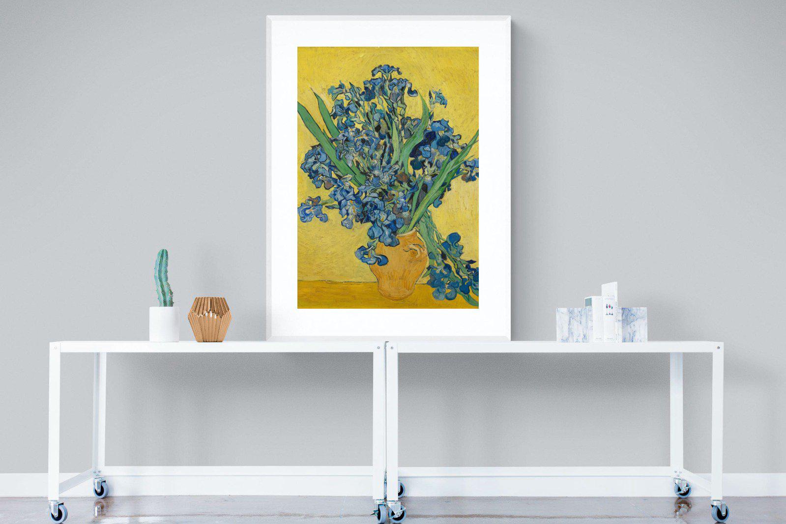 Van Gogh Irises in Vase-Wall_Art-90 x 120cm-Framed Print-White-Pixalot