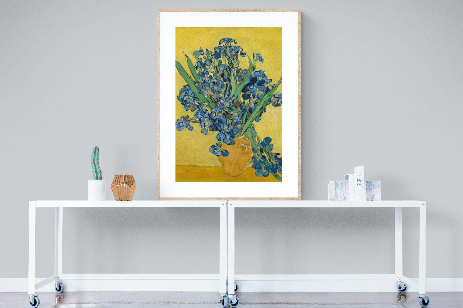 Van Gogh Irises in Vase-Wall_Art-90 x 120cm-Framed Print-Wood-Pixalot