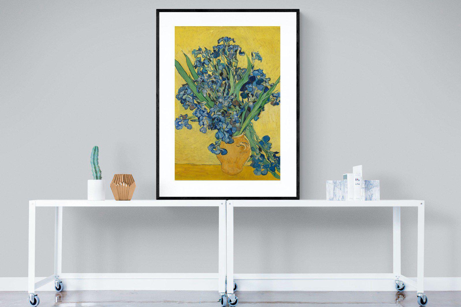 Van Gogh Irises in Vase-Wall_Art-90 x 120cm-Framed Print-Black-Pixalot