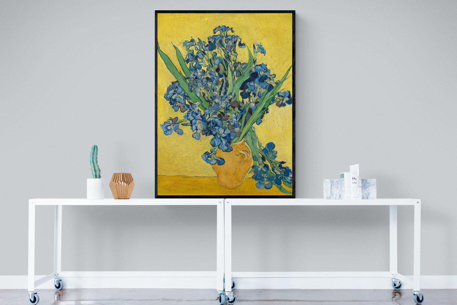 Van Gogh Irises in Vase-Wall_Art-90 x 120cm-Mounted Canvas-Black-Pixalot