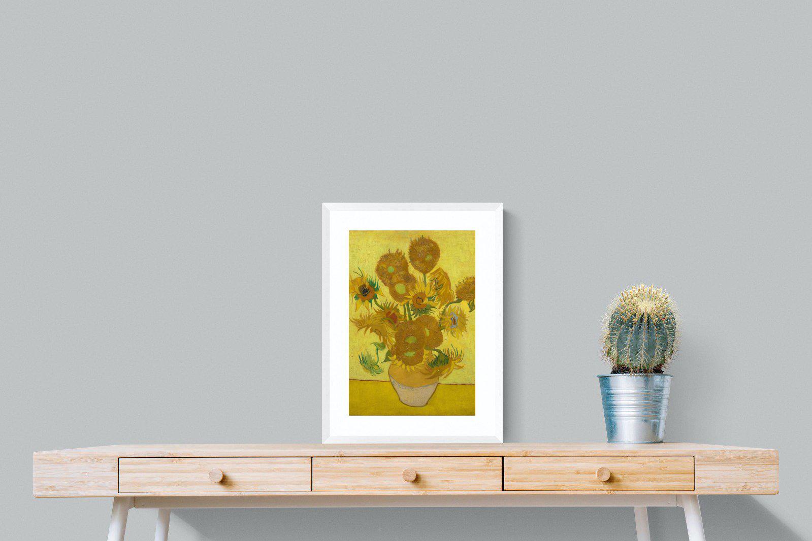 Van Gogh Sunflowers-Wall_Art-45 x 60cm-Framed Print-White-Pixalot