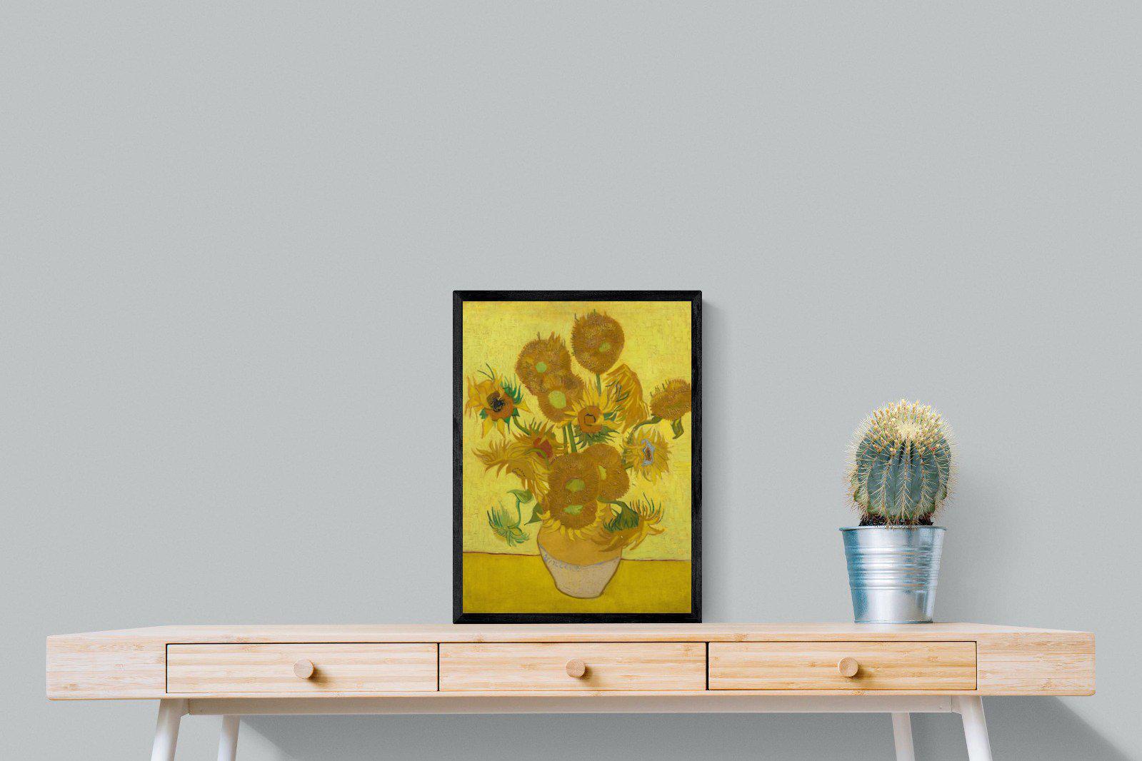 Van Gogh Sunflowers-Wall_Art-45 x 60cm-Mounted Canvas-Black-Pixalot