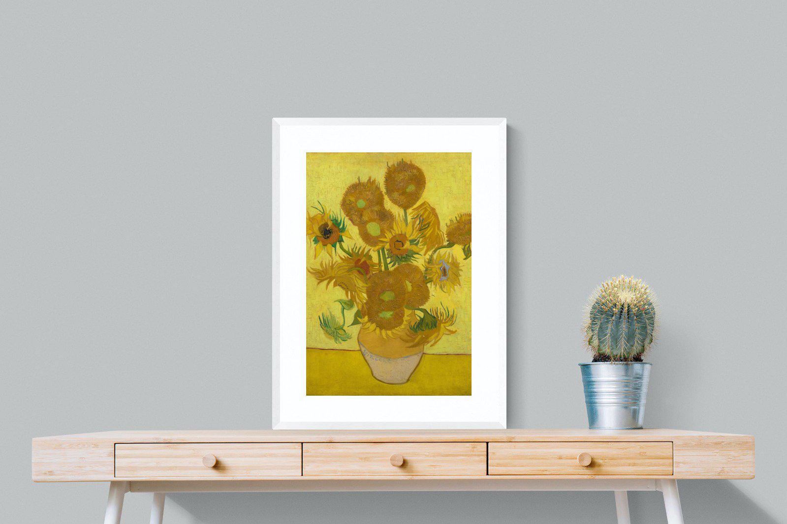 Van Gogh Sunflowers-Wall_Art-60 x 80cm-Framed Print-White-Pixalot