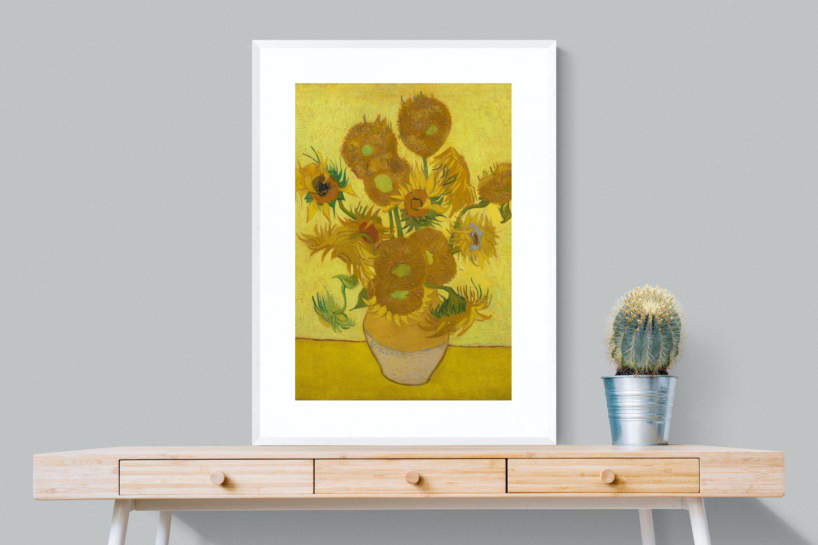 Van Gogh Sunflowers-Wall_Art-75 x 100cm-Framed Print-White-Pixalot