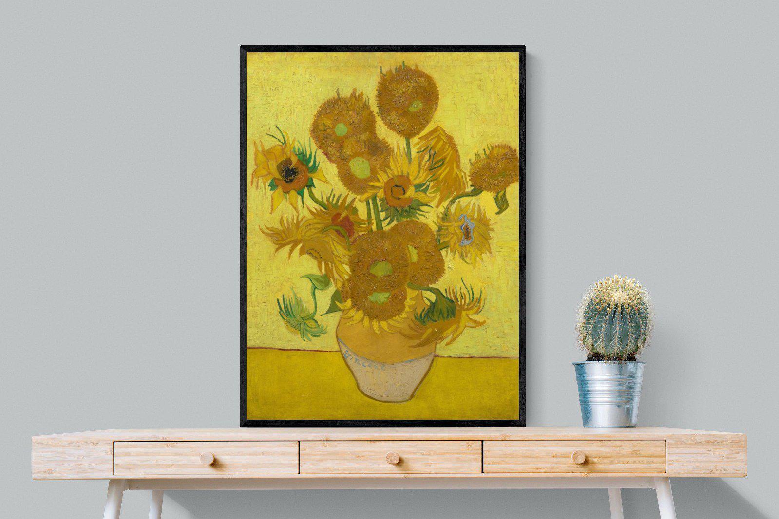 Van Gogh Sunflowers-Wall_Art-75 x 100cm-Mounted Canvas-Black-Pixalot