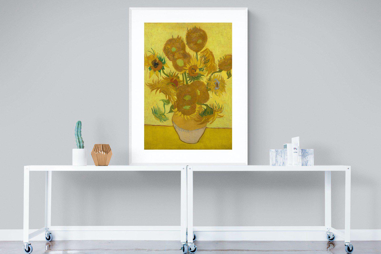 Van Gogh Sunflowers-Wall_Art-90 x 120cm-Framed Print-White-Pixalot