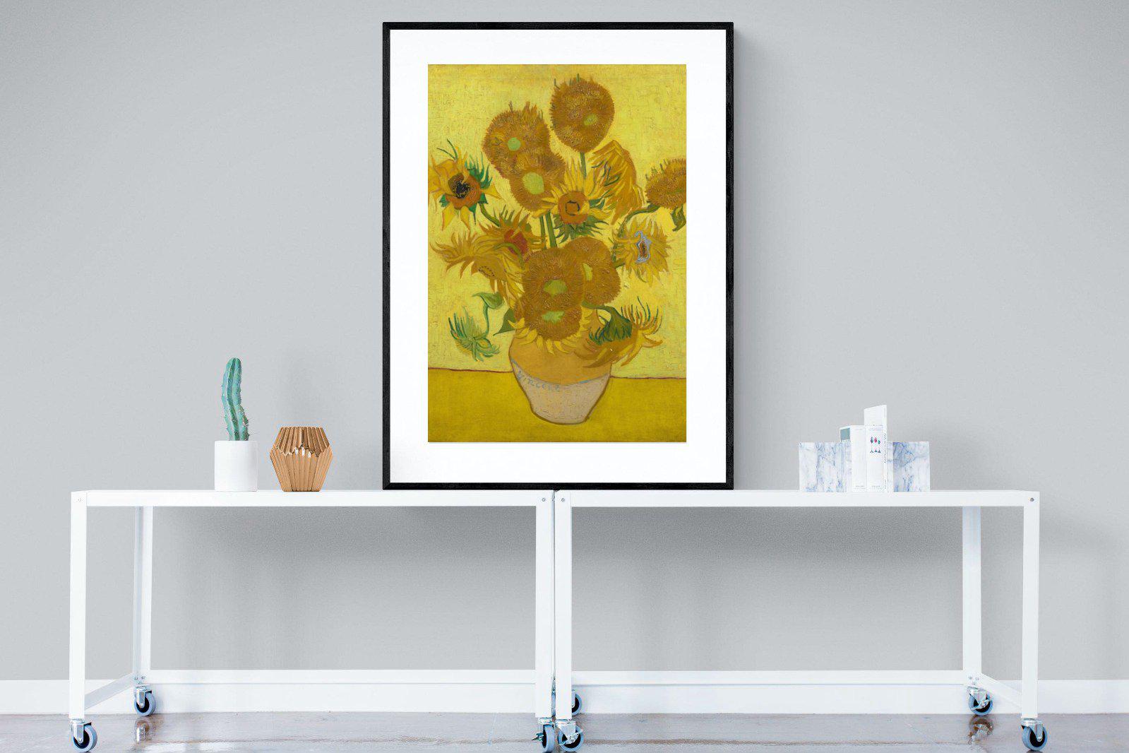 Van Gogh Sunflowers-Wall_Art-90 x 120cm-Framed Print-Black-Pixalot