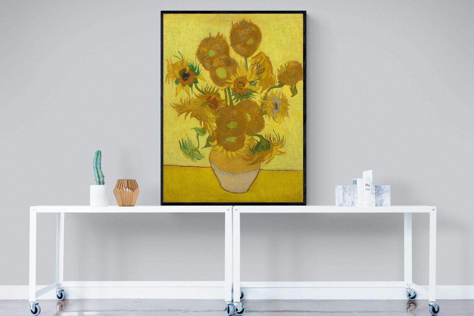 Van Gogh Sunflowers-Wall_Art-90 x 120cm-Mounted Canvas-Black-Pixalot