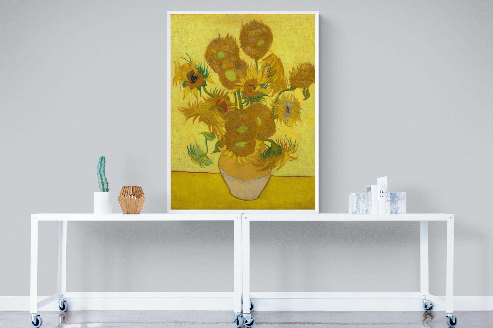 Van Gogh Sunflowers-Wall_Art-90 x 120cm-Mounted Canvas-White-Pixalot