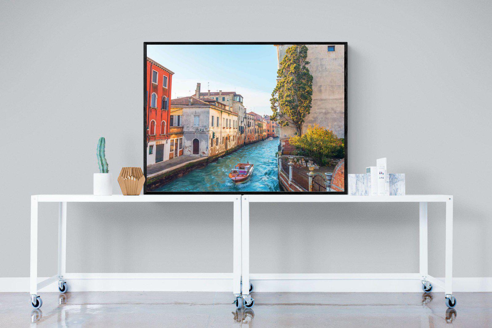 Venice Canal-Wall_Art-120 x 90cm-Mounted Canvas-Black-Pixalot