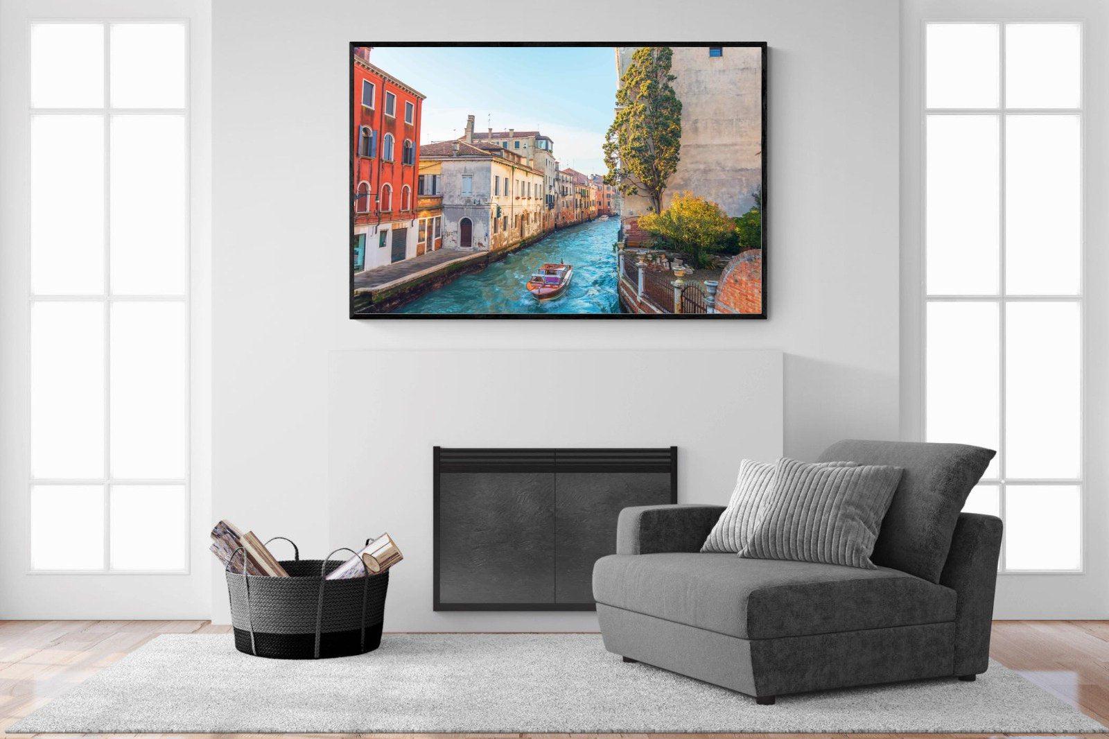 Venice Canal-Wall_Art-150 x 100cm-Mounted Canvas-Black-Pixalot
