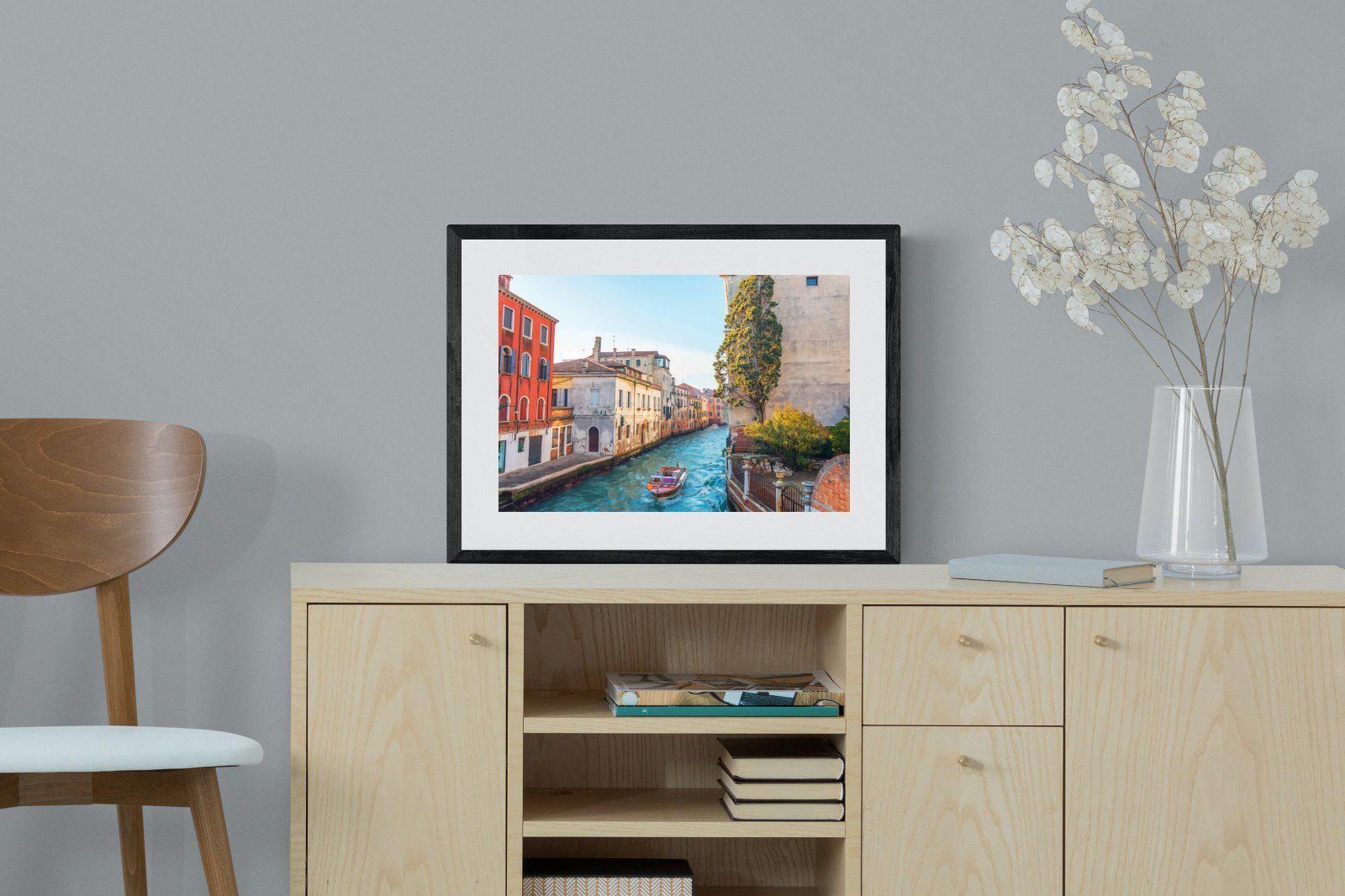 Venice Canal-Wall_Art-60 x 45cm-Framed Print-Black-Pixalot
