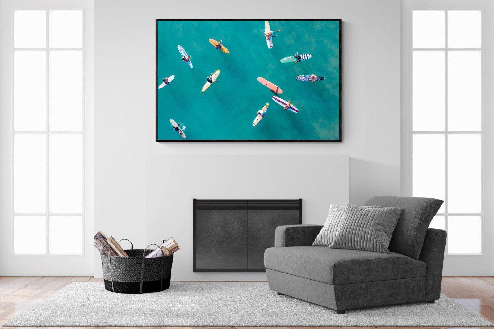 Waiting Surfers-Wall_Art-150 x 100cm-Mounted Canvas-Black-Pixalot
