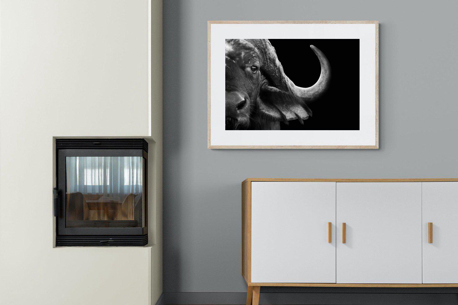 Water Buffalo-Wall_Art-100 x 75cm-Framed Print-Wood-Pixalot