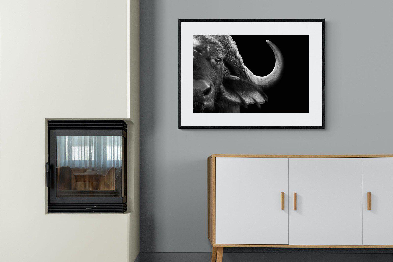 Water Buffalo-Wall_Art-100 x 75cm-Framed Print-Black-Pixalot