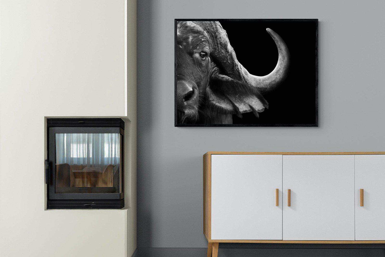 Water Buffalo-Wall_Art-100 x 75cm-Mounted Canvas-Black-Pixalot