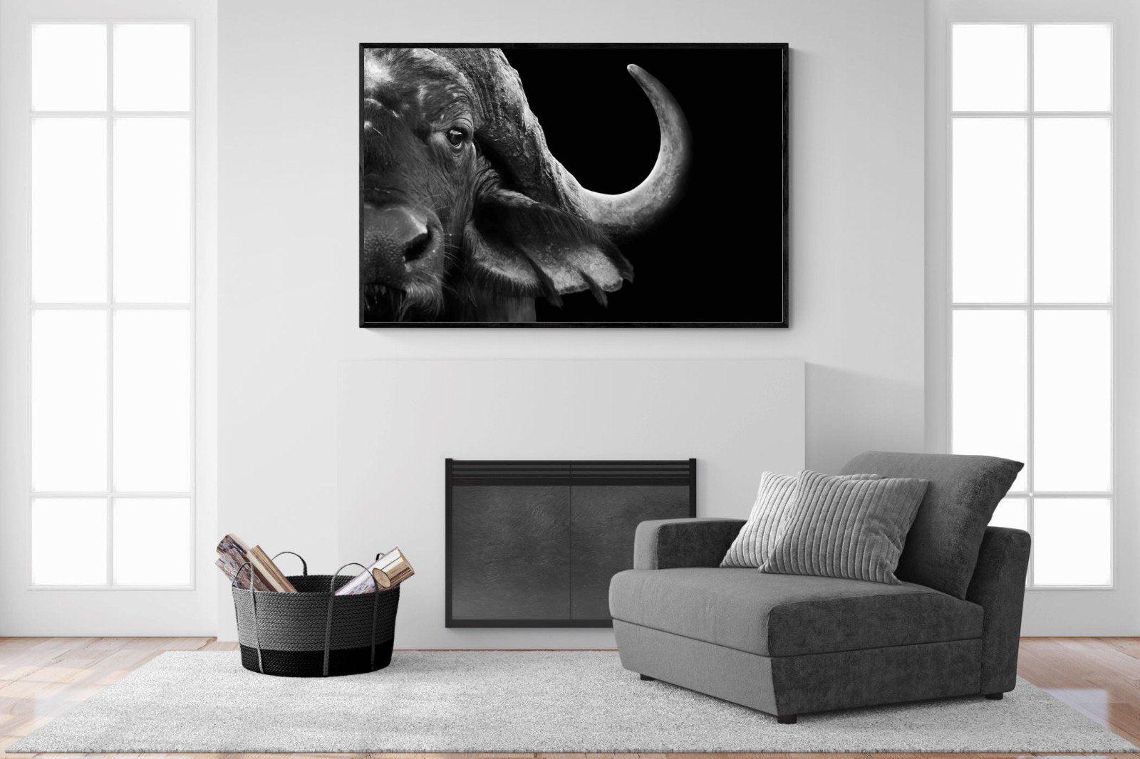Water Buffalo-Wall_Art-150 x 100cm-Mounted Canvas-Black-Pixalot