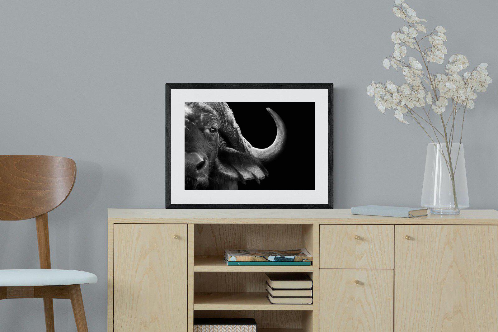 Water Buffalo-Wall_Art-60 x 45cm-Framed Print-Black-Pixalot