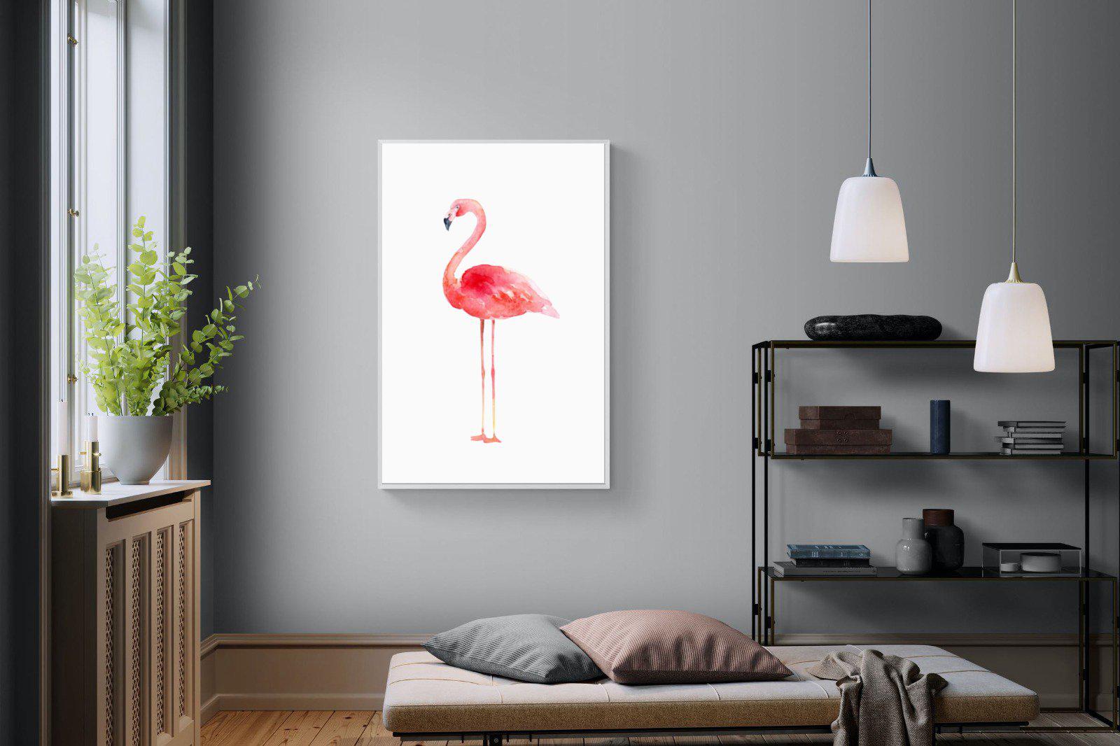 Watercolour Flamingo-Wall_Art-100 x 150cm-Mounted Canvas-White-Pixalot