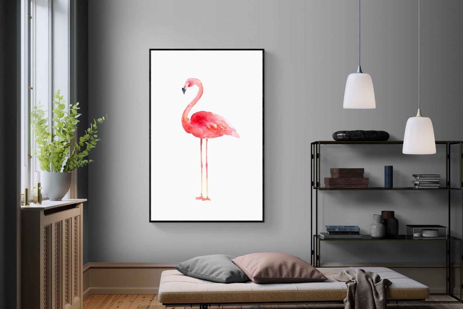 Watercolour Flamingo-Wall_Art-120 x 180cm-Mounted Canvas-Black-Pixalot