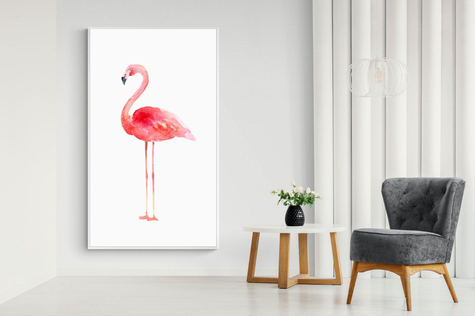 Watercolour Flamingo-Wall_Art-130 x 220cm-Mounted Canvas-White-Pixalot