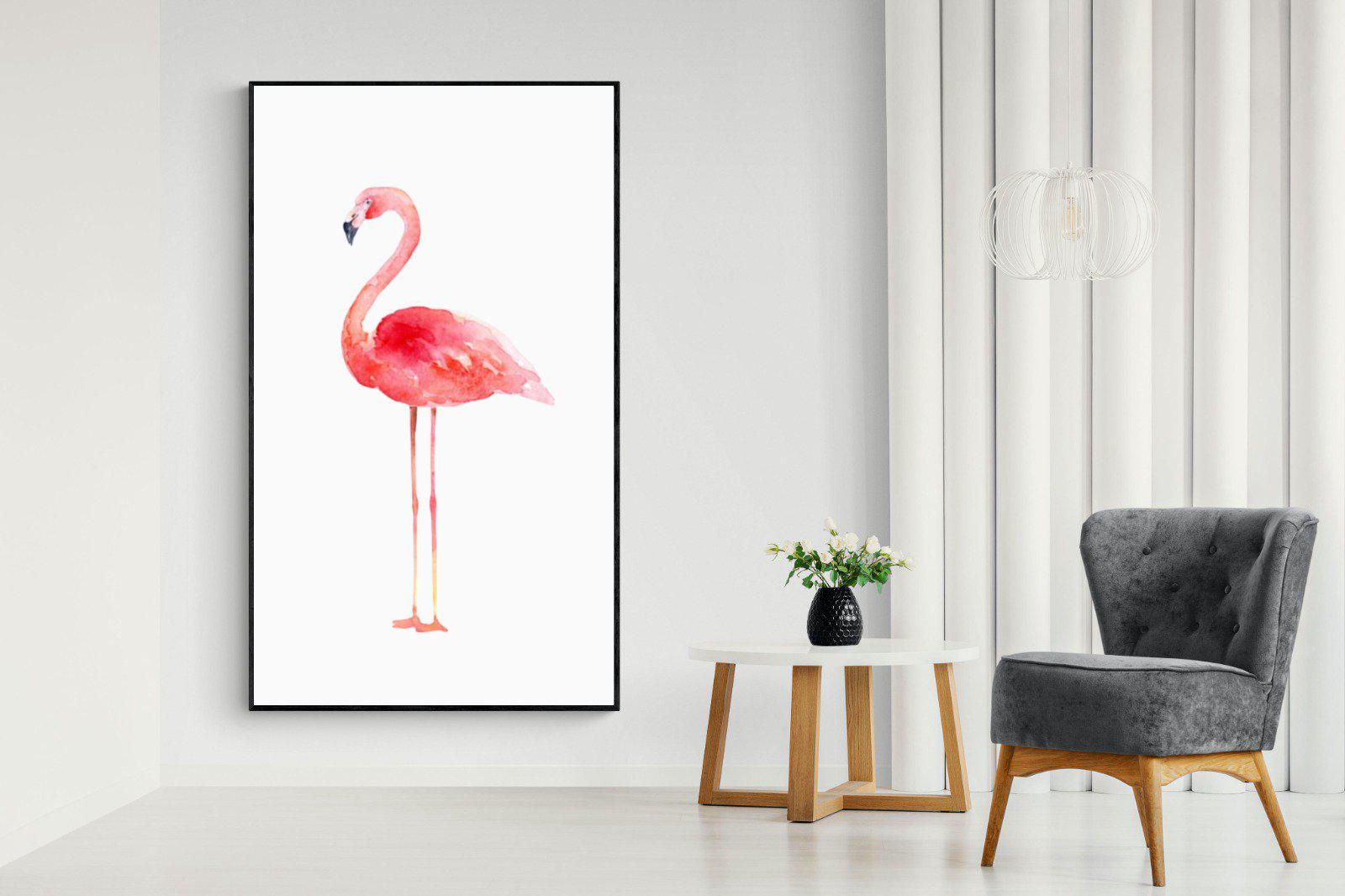 Watercolour Flamingo-Wall_Art-130 x 220cm-Mounted Canvas-Black-Pixalot