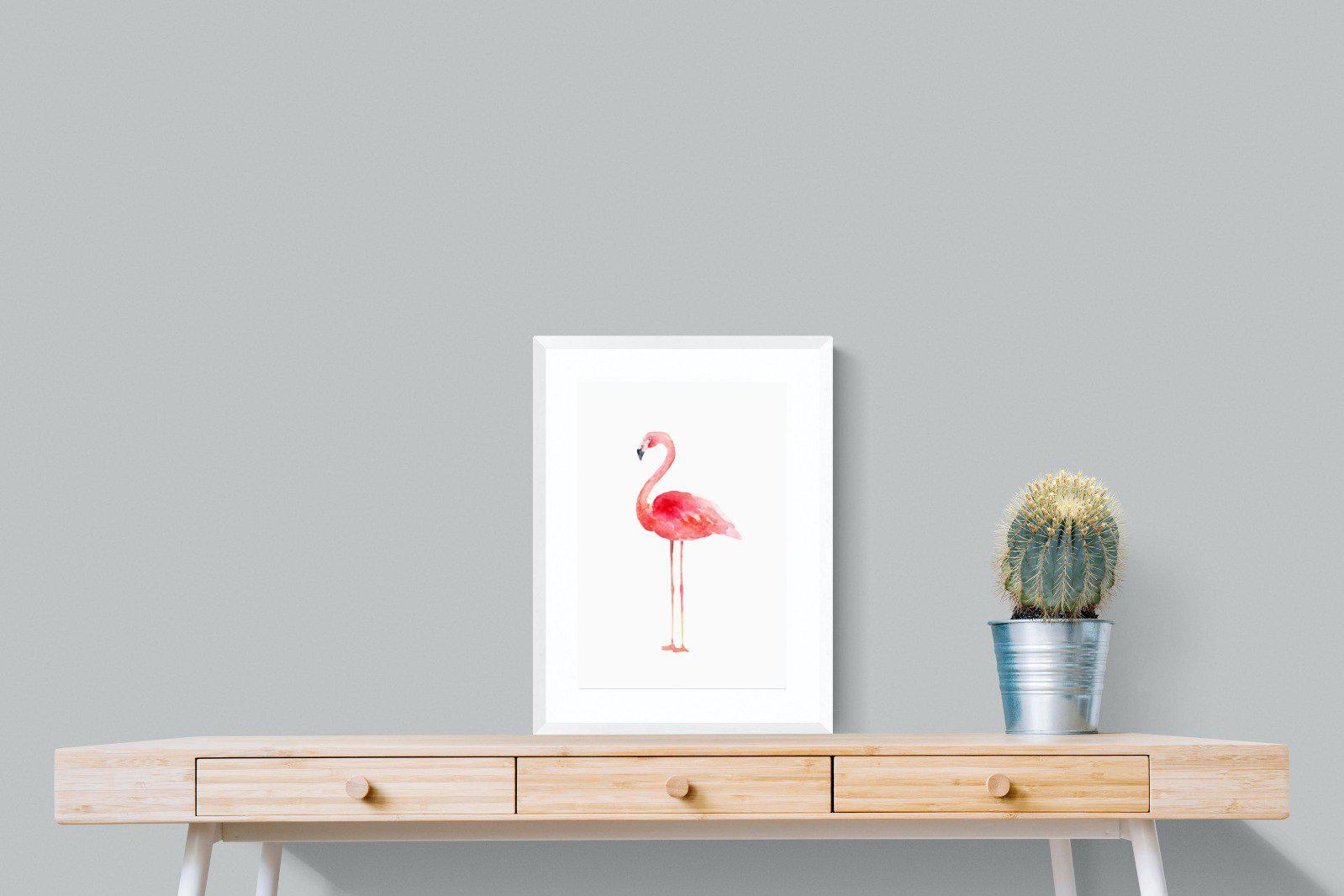 Watercolour Flamingo-Wall_Art-45 x 60cm-Framed Print-White-Pixalot