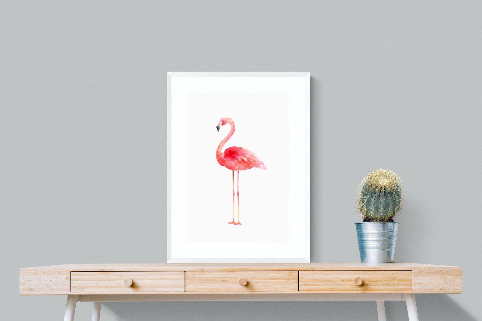 Watercolour Flamingo-Wall_Art-60 x 80cm-Framed Print-White-Pixalot