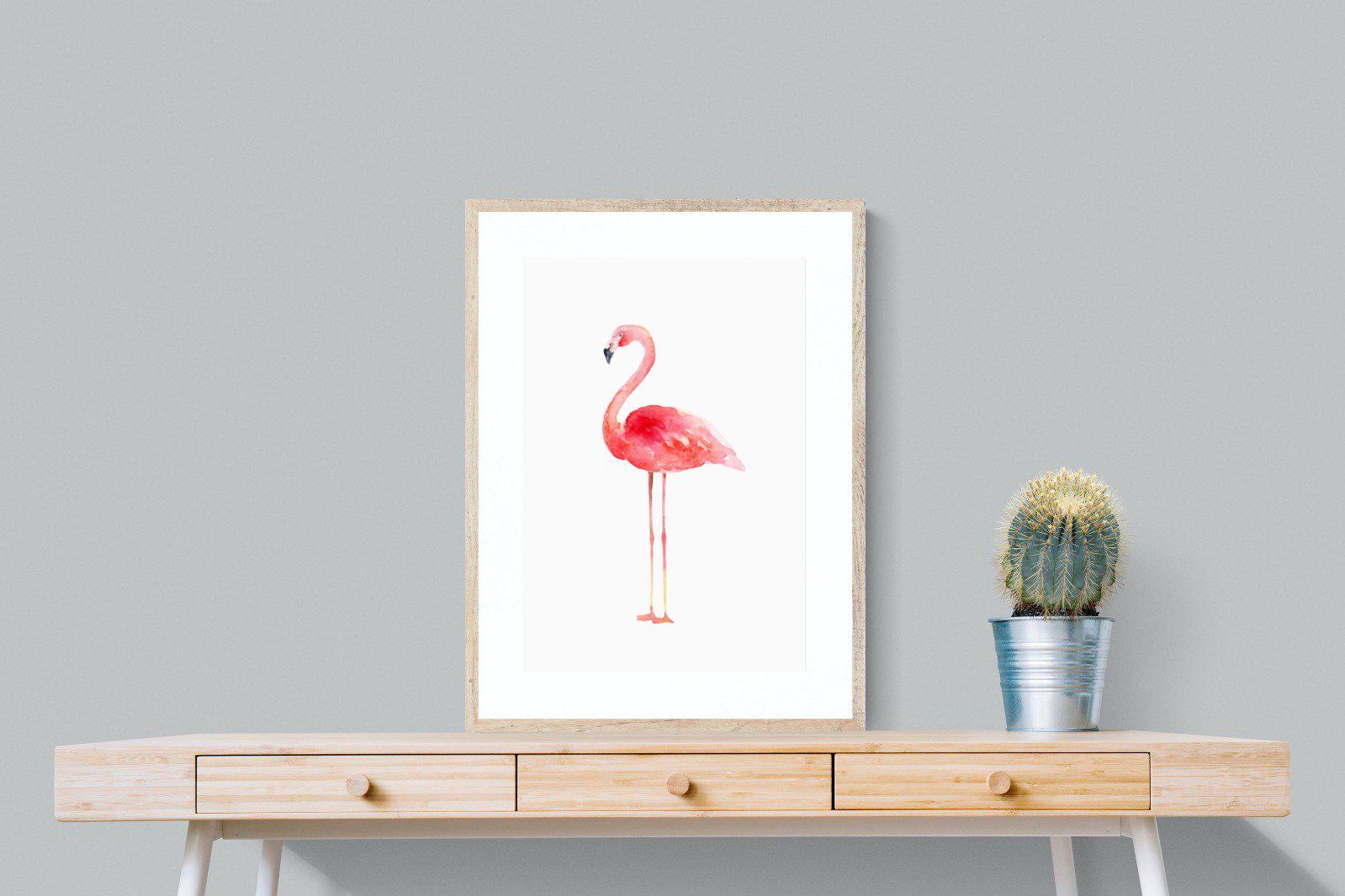 Watercolour Flamingo-Wall_Art-60 x 80cm-Framed Print-Wood-Pixalot