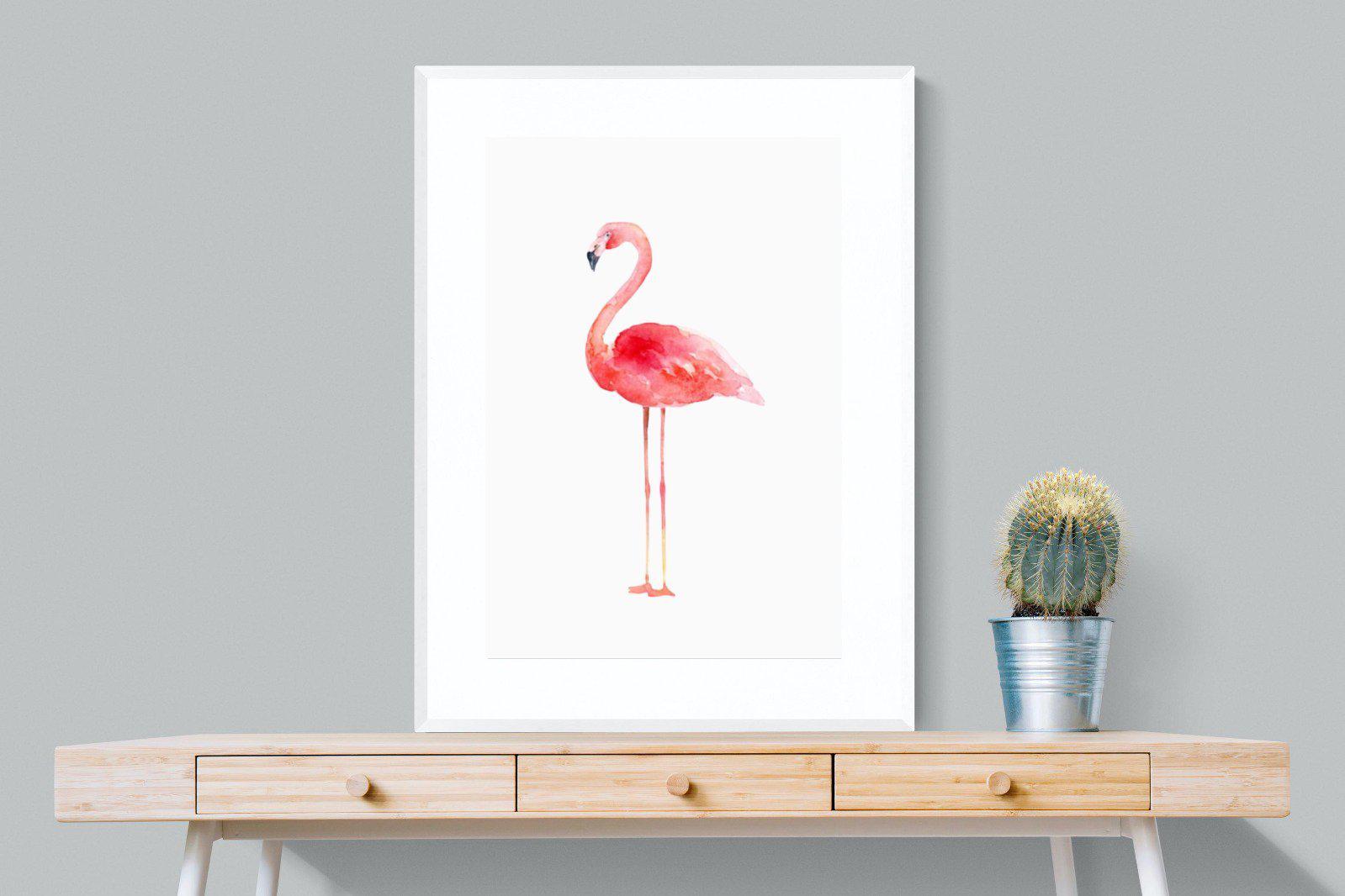 Watercolour Flamingo-Wall_Art-75 x 100cm-Framed Print-White-Pixalot