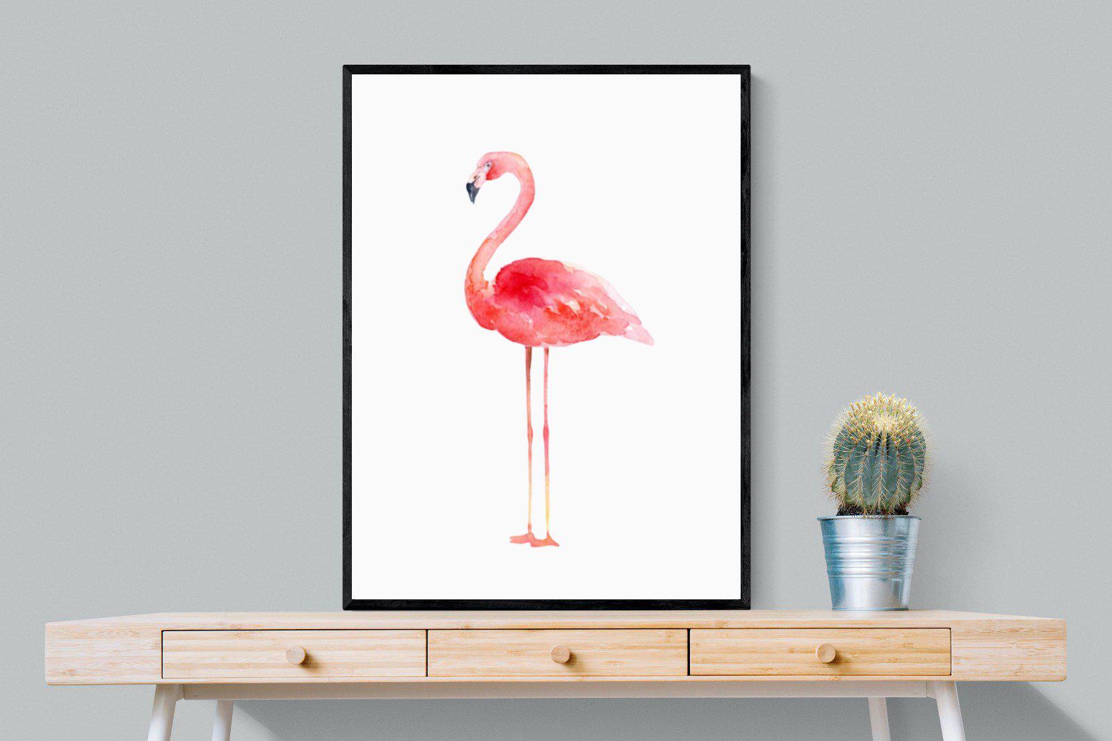 Watercolour Flamingo-Wall_Art-75 x 100cm-Mounted Canvas-Black-Pixalot