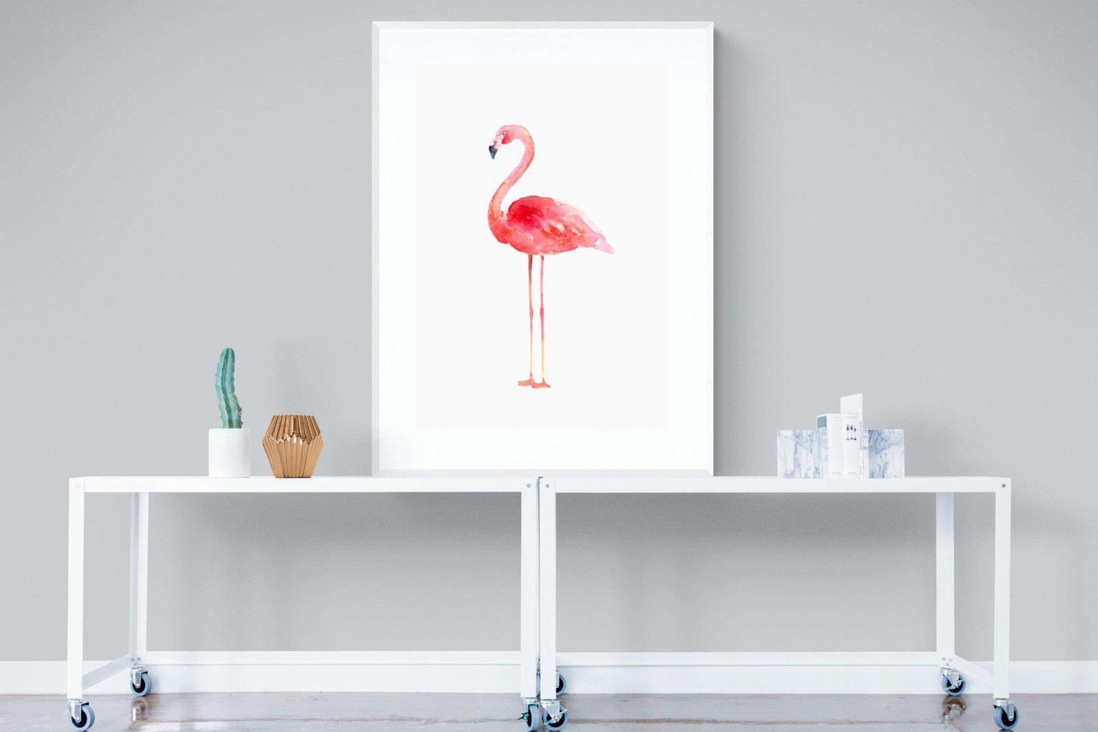 Watercolour Flamingo-Wall_Art-90 x 120cm-Framed Print-White-Pixalot
