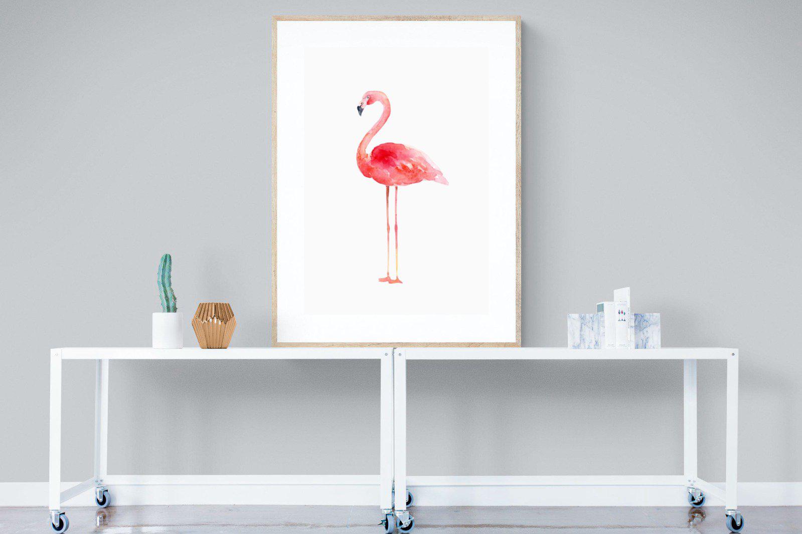 Watercolour Flamingo-Wall_Art-90 x 120cm-Framed Print-Wood-Pixalot